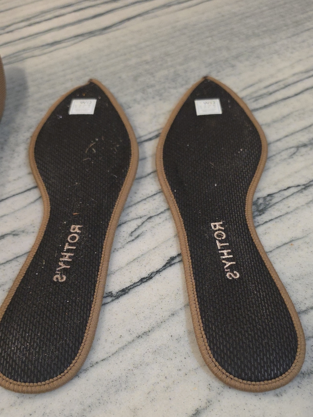 Rothy's Pointed Toe Knit Flats in Brown with Blue Trim - Picture 9 of 9